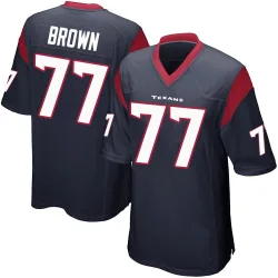 Houston Texans Men's Game Navy Blue Team Color Jersey (77 Trent Brown)