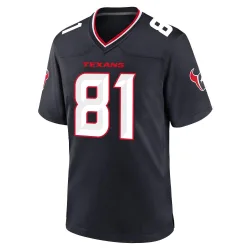 Houston Texans Men's Game Navy Team Jersey (81 Jaxon Janke)