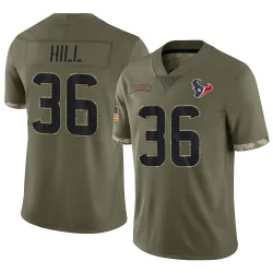 Houston Texans Men's Limited Olive 2022 Salute To Service Jersey (36 Brandon Hill)