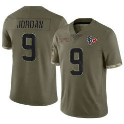 Houston Texans Men's Limited Olive 2022 Salute To Service Jersey (9 Brevin Jordan)