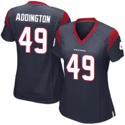 Houston Texans Women's Game Navy Blue Team Color Jersey (49 Tucker Addington)