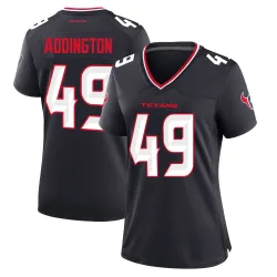 Houston Texans Women's Game Navy Team Jersey (49 Tucker Addington)
