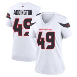Houston Texans Women's Game White Jersey (49 Tucker Addington)