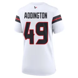 Houston Texans Women's Game White Jersey (49 Tucker Addington)