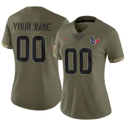 Houston Texans Women's Limited Olive 2022 Salute To Service Jersey (00 Custom)