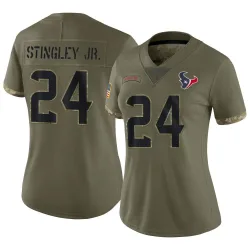 Houston Texans Women's Limited Olive 2022 Salute To Service Jersey (24 Derek Stingley Jr.)