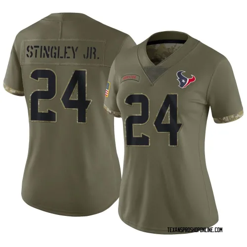 Houston Texans Women's Limited Olive 2022 Salute To Service Jersey (24 Derek Stingley Jr.)
