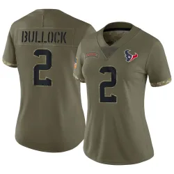 Houston Texans Women's Limited Olive 2022 Salute To Service Jersey (2 Calen Bullock)
