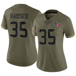 Houston Texans Women's Limited Olive 2022 Salute To Service Jersey (35 Jake Hansen)