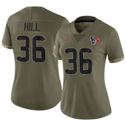 Houston Texans Women's Limited Olive 2022 Salute To Service Jersey (36 Brandon Hill)