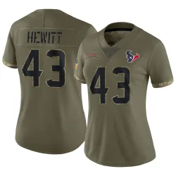 Houston Texans Women's Limited Olive 2022 Salute To Service Jersey (43 Neville Hewitt)