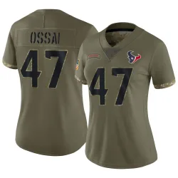 Houston Texans Women's Limited Olive 2022 Salute To Service Jersey (47 K.C. Ossai)