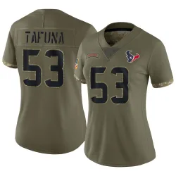 Houston Texans Women's Limited Olive 2022 Salute To Service Jersey (53 Junior Tafuna)