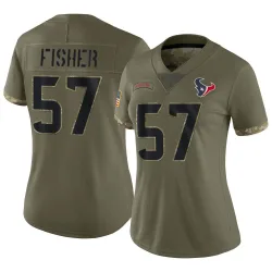 Houston Texans Women's Limited Olive 2022 Salute To Service Jersey (57 Blake Fisher)