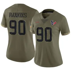 Houston Texans Women's Limited Olive 2022 Salute To Service Jersey (90 Sheldon Rankins)
