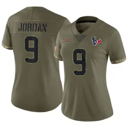 Houston Texans Women's Limited Olive 2022 Salute To Service Jersey (9 Brevin Jordan)