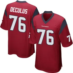 Houston Texans Youth Game Red Alternate Jersey (76 Austin Deculus)